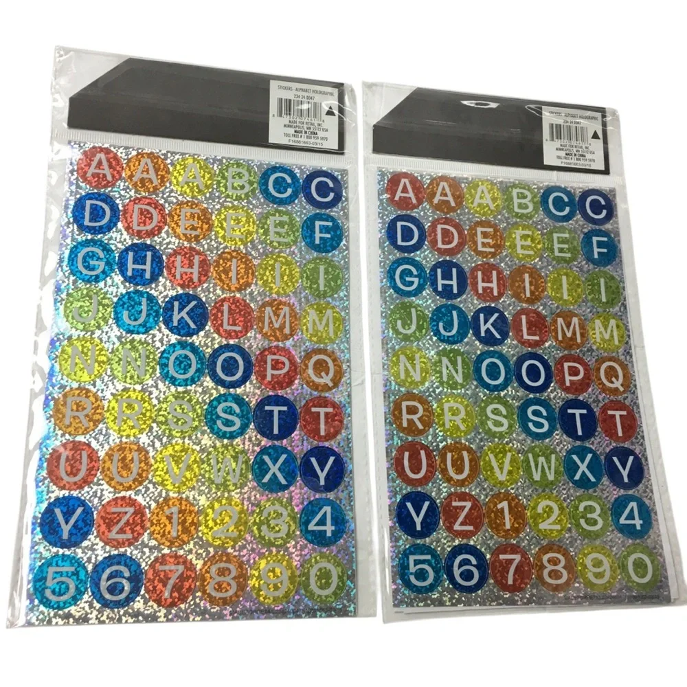Alphabet Number Rainbow Holographic Round Circle Stickers 10 Sheets 540 Total